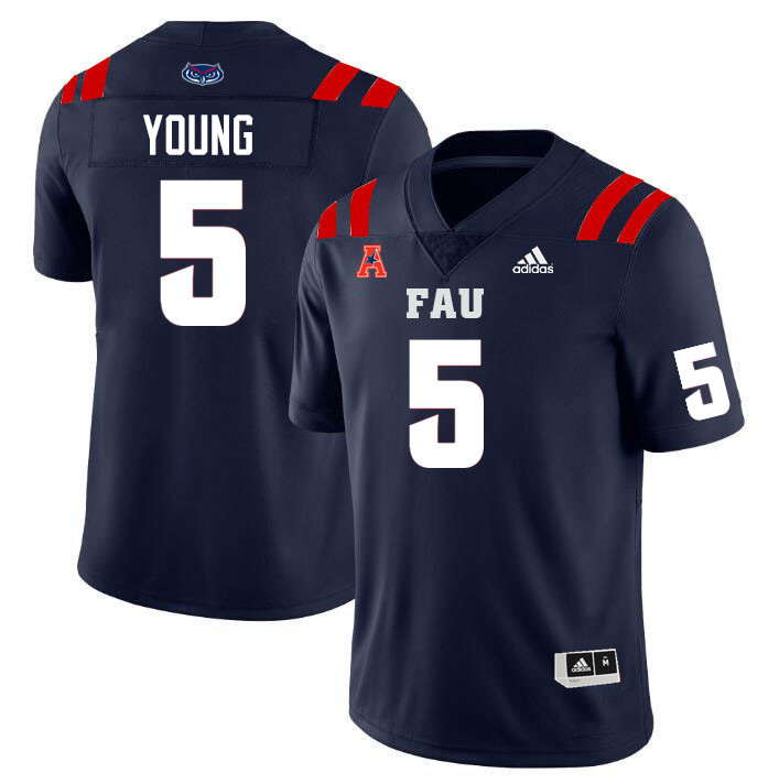 Florida Atlantic Owls #5 Joseph Young College Football Jerseys Stitched Sale-Navy